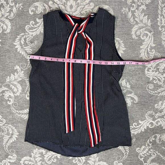 Tommy Hilfiger Women's XS Blue Polka Dot Sleeveless Tie-Neck Blouse - Picture 3 of 7